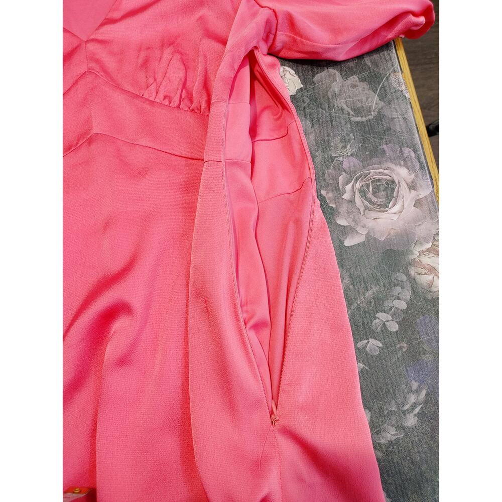 Halogen Puff Sleeve Satin Dress V-Neck Empire Waist Hot Pink Womens Size Medium - Picture 7 of 10